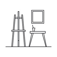 Interior with hanger, table, window in outline style