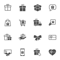 Gift box solid vector icons. Gift box icon set isolated on white background. Gift box monochrome vector illustrations for web, mobile app, ui design and print. Holiday shopping concept