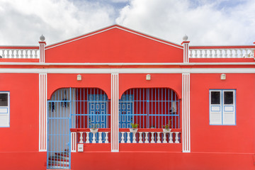 Colorful Dutch colonial style house is Oranjestad, Aruba.