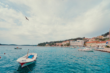 Hvar Old Town Promenade. Sea coast in Dalmatia,Croatia. A famous tourist destination on the Adriatic sea.