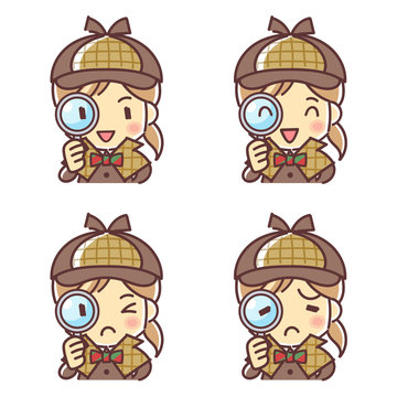 虫眼鏡を持つ探偵の女の子 のデフォルメイラスト 喜怒哀楽 Stock Vector Adobe Stock