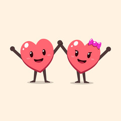Vector cartoon cute couple heart character for design.