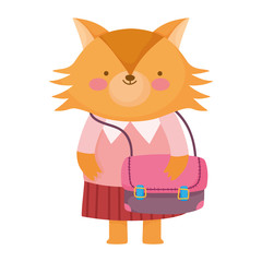 back to school, fox with clothes and backpack cartoon