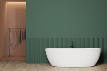 Fototapeta na wymiar Green bathroom interior with tub and closet