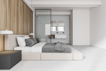 White master bedroom with bathroom