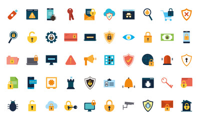 Isolated security flat style icon set vector design
