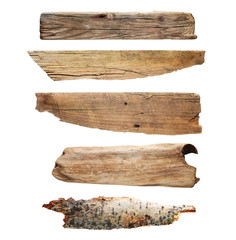 Set old wooden board isolated on white background, clipping path