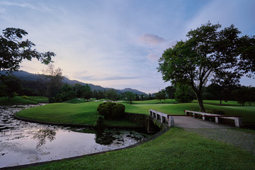 Beautiful landscape with beautiful lake and green fields.