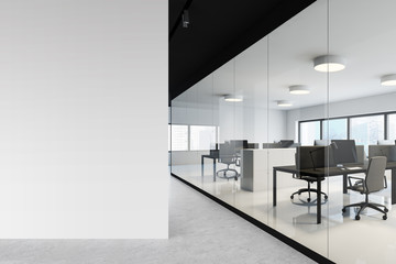 White open space office with mock up wall
