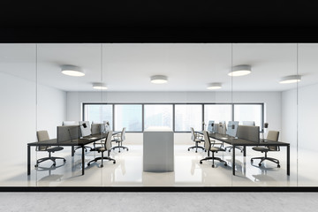 White and glass open space office interior