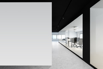 White and black office with mock up wall