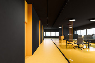 Black and yellow open space office hall