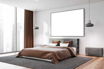 White panoramic bedroom corner with poster