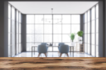 Table in Luxury panoramic gray dining room