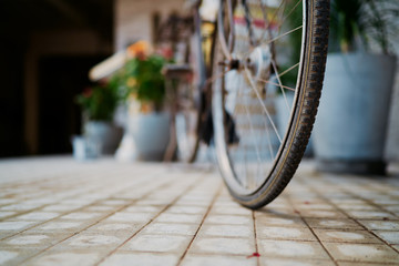 Vintage bicycle parked on the street.