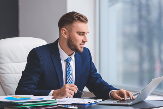 Male Accountant Working In Office