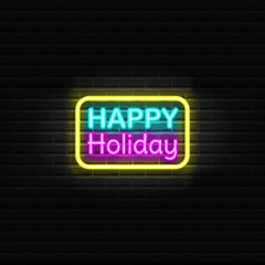 Obraz premium Holiday Vector. Happy holidays neon text vector. Happy holidays neon sign. Night neon signboard, modern trend design, light banner, light art, night bright advertising.