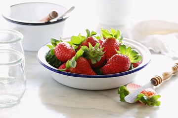 Fresh strawberry. Preparing strawberry jam or marmelade.