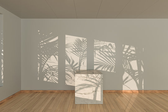 Empty Room And Marble Still Life,wooden Floor,3d Rendering.