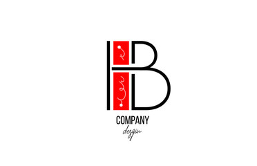 B letter logo alphabet with vintage floral design icon in black white red for company and business