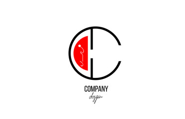 C letter logo alphabet with vintage floral design icon in black white red for company and business