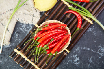 A pile of fresh red peppers