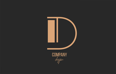 D letter logo alphabet icon with floral vintage design in brown black for company and business - obrazy, fototapety, plakaty