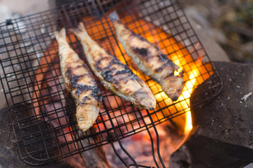Dried fish BBQ on red coal. One of the most popular food in Vietnam coastline area