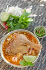 Mi Quang Vit - Duck Noodles of Vietnamese. This is a fusion dish between Mi Quang ( Central style noodles) and duck meat. It is very popular in Phan Thiet, Binh Thuan.