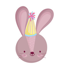 cute rabbit face with party hat animal cartoon character