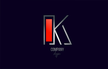 red grey K letter logo alphabet icon with line design for company and business