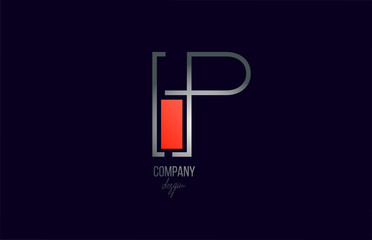 red grey P letter logo alphabet icon with line design for company and business