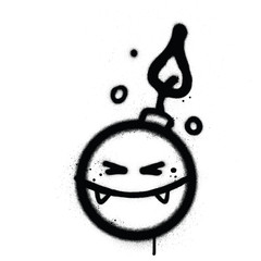graffiti smiling bomb character sprayed in black over white © johnjohnson