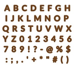 Brown Fur Alphabet - Letters A - Z, Numbers 0 - 9 & 17 Commonly Used Punctuation Signs on Transparent Background