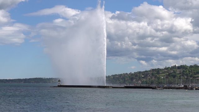 Zoom In Footage of Jet d'Eau fountain in Geneva Lake Swtizerland