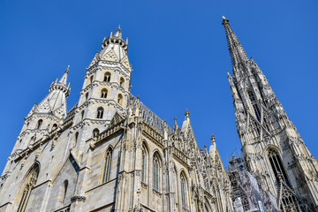 Fototapeta na wymiar St Stephen's church view against blue sky, Vienna.