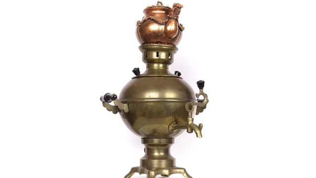 Rotating Retro Electric Samovar On A White Background