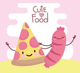 pizza and sausage menu character cartoon food cute