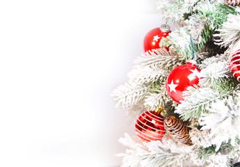 Fototapeta na wymiar Christmas and New Year Holiday background. Red orm¡naments