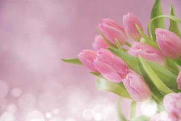 Spring background with tulips. Card for Mothers day, 8 March, Easter