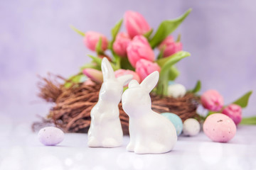 Spring background with tulips. Card for Mothers day, 8 March, Easter