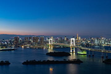 Naklejka premium Tęczowy most i nocny widok Tokio