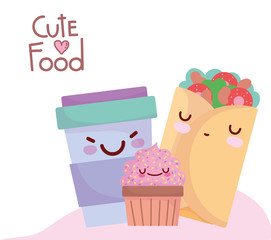 burrito cupcake smoothie cup menu character cartoon food cute