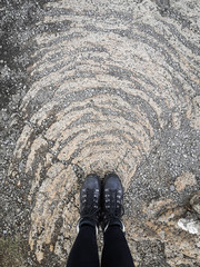 Thingvellir National Park in Iceland standing on solidified magma flow structures