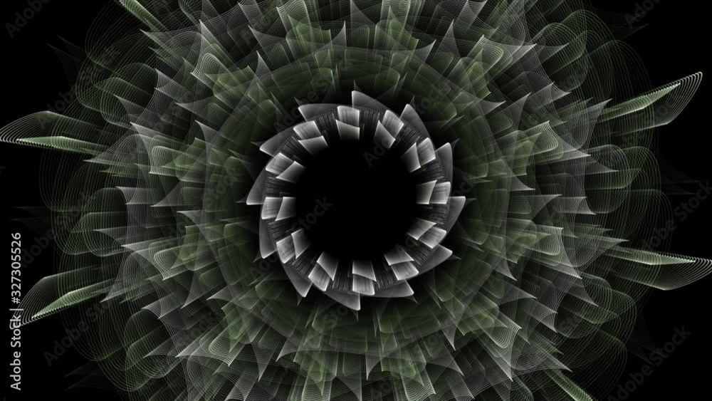 Wall mural rotating kaleidoscopic pattern evolves then fades to black