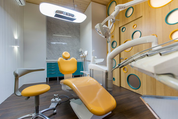 Interior of dental office, professional equipment, copy space