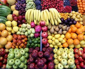 Naklejka na ściany i meble Top view of fruits texture close up as a background