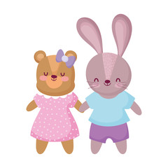 cute bear and rabbit with clothes animals cartoon character