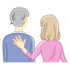 男性の背中に手を添える女性（カラー）