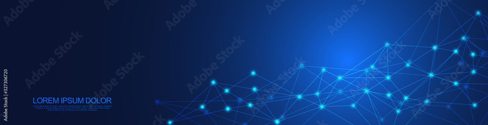 Fototapete website header or banner design with abstract geometric background and connecting dots and lines. gl